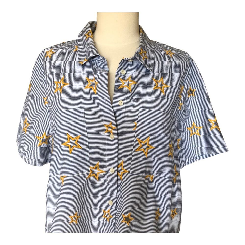 Madewell Blue Stripe Short-Sleeve Star Button-Up Blouse